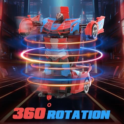 Carro de Controle Remoto Transformável DEERC, Robô RC de 2,4 GHz, Brinquedo Carro Aranha em Escala 1:18 com Transformação de Um Botão e Derrapagem com Rotação de 360° para Crianças de 4 a 7 Anos e de 8 a 12 Anos - Presente de Aniversário e Natal