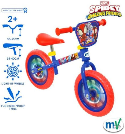 Bicicleta de Equilíbrio Disney Homem-Aranha e Seus Incríveis Amigos | Bicicleta de Empurrar para Meninos e Meninas de 30 cm com Rodas Acendidas | Produto Oficial Licenciado | Altura Ajustável para Crianças | Idade 2+