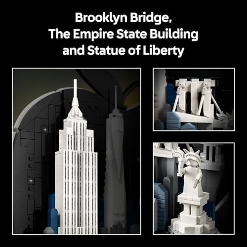 LEGO Architecture Nova Iorque – A Grande Maçã - Kit de Modelo em Miniatura para Adultos - Decoração de Prateleira 3D com Pontos Turísticos, incluindo Empire State Building e Ponte do Brooklyn - Ideia de Presente DIY - 21066