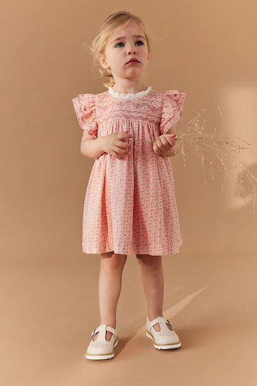 |Girl| Vestido Franzido Bordado - Pink Embroidered (3 meses a 8 anos)