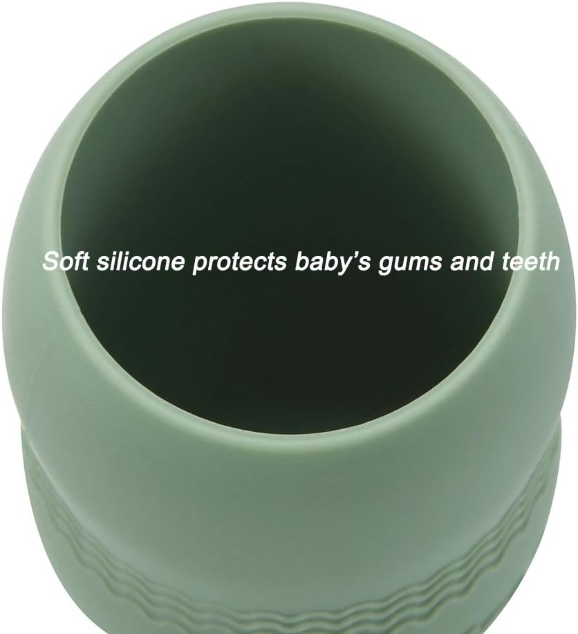 PandaEar Copo de Treinamento (Pacote com 2) para Bebês e Crianças Pequenas, 100% Silicone, Copo Aberto para Introdução Alimentar (Azul/Verde)