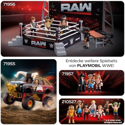 Playmobil | WWE® | Conjunto de Colecionador Ringue WWE RAW | Ringue de Luta Livre com CM Punk, Seth Rollins, Árbitro, Cinegrafista e Acessórios | Para Fãs a Partir de 5 Anos | 71956