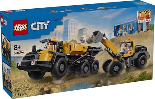 LEGO City Caminhão Basculante e Pá Carregadeira - Veículos de Construção com Funções Interativas e 3 Minifiguras - Presente de Aniversário STEM para Meninos a partir de 8 Anos - 60494