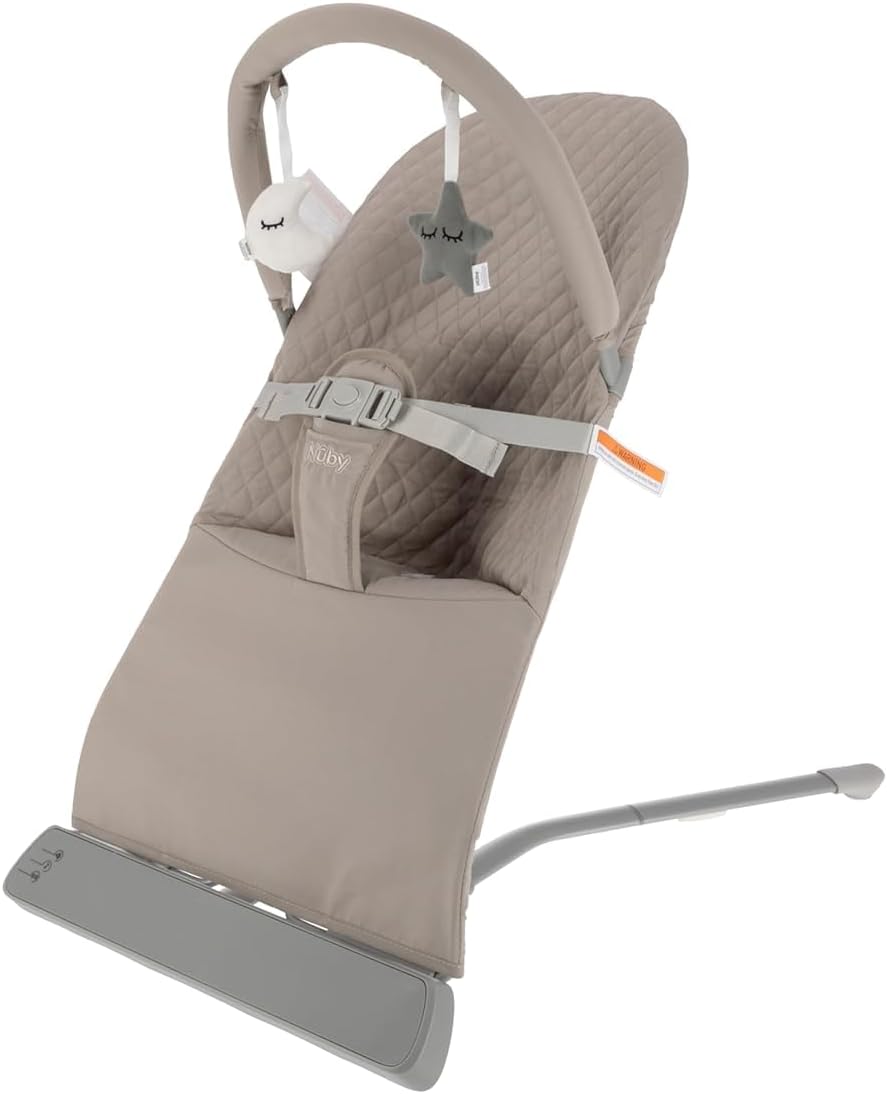 Nuby Musical Moves Baby Bouncer – 2 posições reclinadas | Música e vibração | Barra de brinquedos | Capa lavável à máquina | Adequado desde o nascimento até 9kg