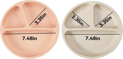 PandaEar Conjunto de 2 pratos de silicone com ventosa, 2 colheres e 2 garfos para bebês e crianças pequenas | Pratos divididos para introdução alimentar | Conjunto de jantar infantil | Conjunto de alimentação para bebês sem BPA