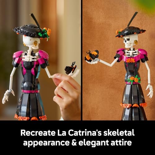 LEGO Ideas La Catrina – Kit de modelo para adultos, inclui figura de esqueleto com flores artificiais e borboletas-monarca – Decoração de Día de los Muertos – Ideia de presente "faça você mesmo" – 21372