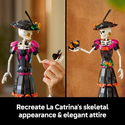 LEGO Ideas La Catrina – Kit de modelo para adultos, inclui figura de esqueleto com flores artificiais e borboletas-monarca – Decoração de Día de los Muertos – Ideia de presente "faça você mesmo" – 21372
