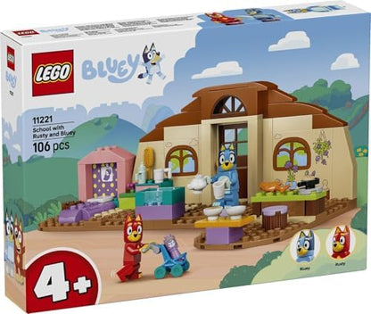 LEGO Escola Bluey com Rusty e Bluey - Brinquedo Educativo com Cozinha, Café, 2 Minifiguras e Acessórios de Comida de Brinquedo - Conjunto Montessori - Presente de Aniversário para Meninas e Meninos a partir de 4 Anos - 11221