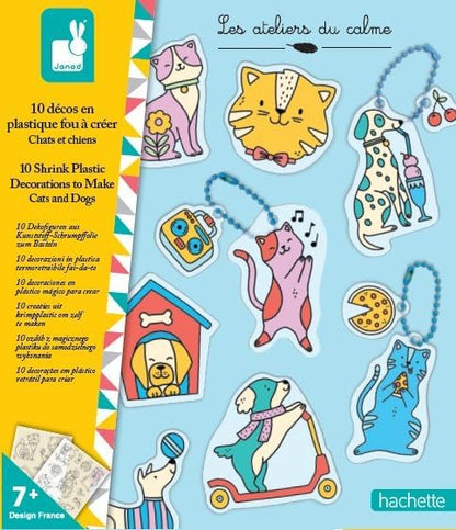 Janod - Conjunto de 10 Adesivos de Plástico Malucos - Tema Cães e Gatos - Les Ateliers du Calme - Faça Você Mesmo - Kit de Lazer Criativo Infantil - Destreza e Concentração - A partir de 6 anos
