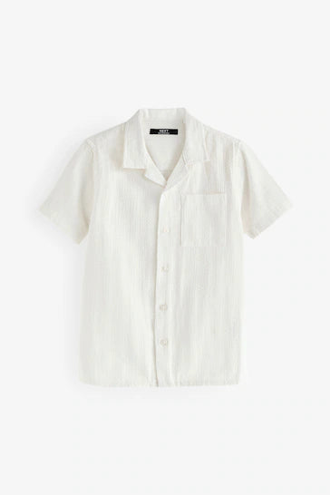 |BigBoy| Camisa Listrada Texturizada De Mangas Curtas - Branca (3-16 anos)