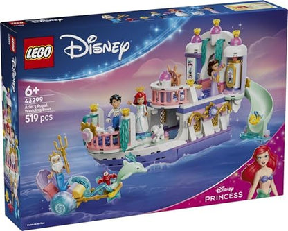 LEGO | Barco de Casamento Real da Princesa Ariel da Disney - Conjunto da Pequena Sereia com 7 figuras, incluindo Ariel e Vanessa - Decoração para quarto infantil - Presente para meninas e fãs a partir de 6 anos - 43299