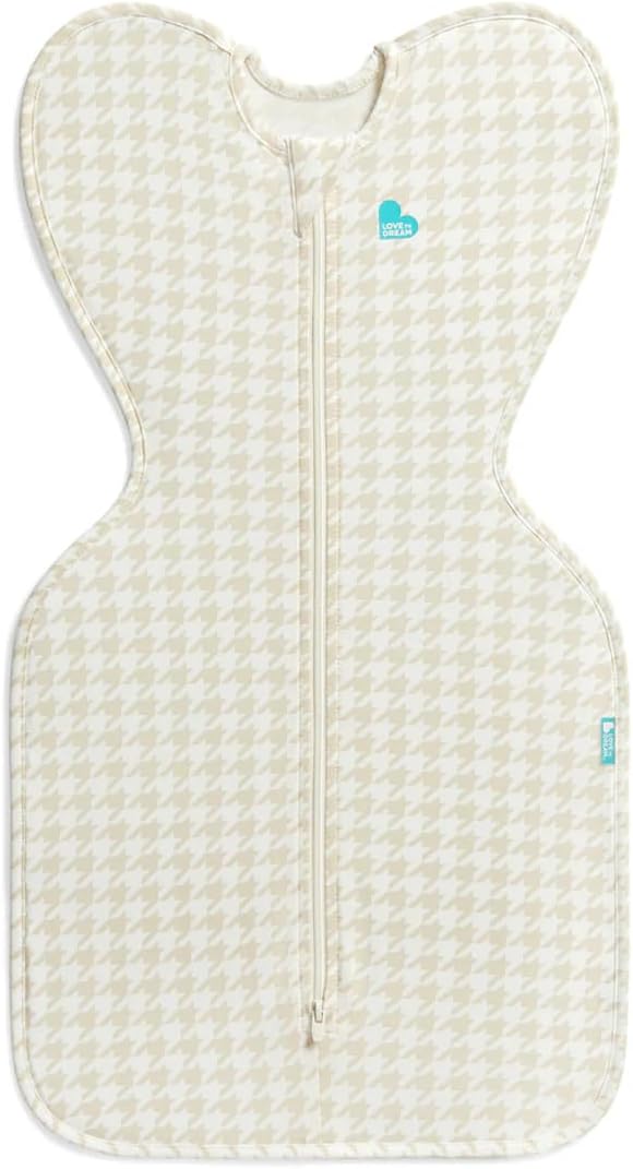 Love To Dream™ Swaddle UP™, Recém-nascido 2,2-3,8 kg - Estampa Pied-de-Poule Bege, Ajuste Perfeito, Favorece uma Rotina de Sono Saudável, 1.0 Tog para Temperatura de 20-24°C, Algodão Elástico Lavável à Máquina, 2 Zíperes, Troca de Fralda Fácil