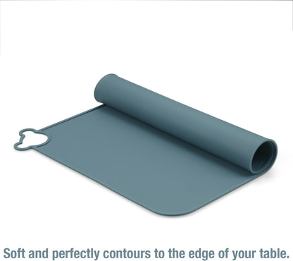 PandaEar Conjunto de 2 jogos americanos de silicone para crianças, jogos americanos para bebês, laváveis, antiderrapantes, tapete portátil para amassar, ideal para mesas de jantar e restaurantes - Azul e Marrom