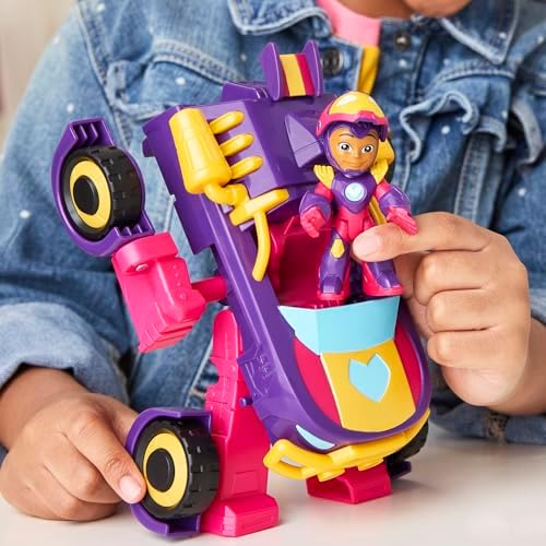 Marvel Homem de Ferro e seus Incríveis Amigos Ironheart - Traje Mecânico e Veículo 2 em 1, Figura de Ação e Veículo de Brinquedo, Roxo