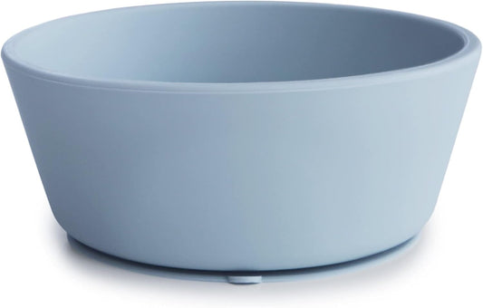 Mushie Tigela de silicone com ventosa, tigela antiderrapante com ventosa para bebês e crianças pequenas, material: silicone de qualidade alimentar, pode ser lavada na lava-louças e usada no micro-ondas (azul claro)