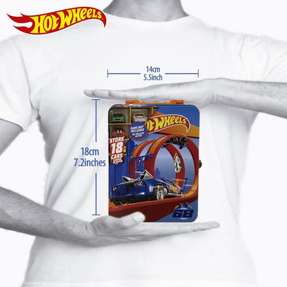 Hot Wheels Estojo de metal para carrinhos em escala 1:64 | Organizador e porta-brinquedos para 18 brinquedos | Presente ideal para colecionadores e crianças a partir de 3 anos | Tampa com design 3D de corrida Hot Wheels (Carrinhos não inclusos)