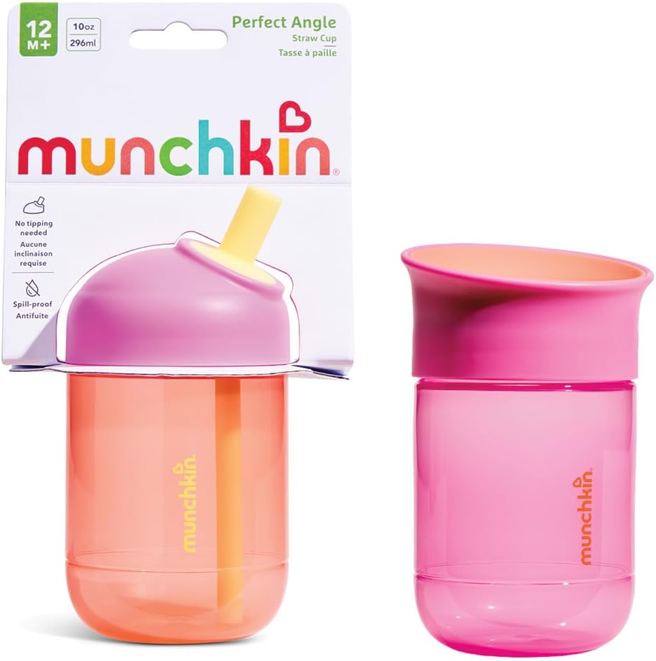 Munchkin Kit com 2 Copos : Copo com Canudo Perfect Angle e Copo Miracle | 296 ml | Coral