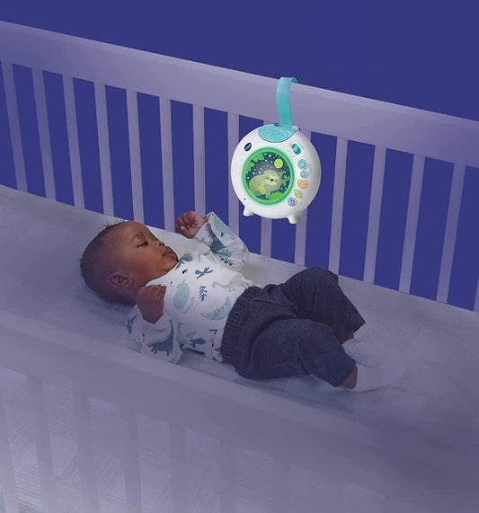 VTech Luz de berço Baby Sleepy Sloth, com projeção de padrão de luz colorida, sons da natureza e canções de ninar calmantes, presente portátil para bebês, 0, 3, 6, 12 meses