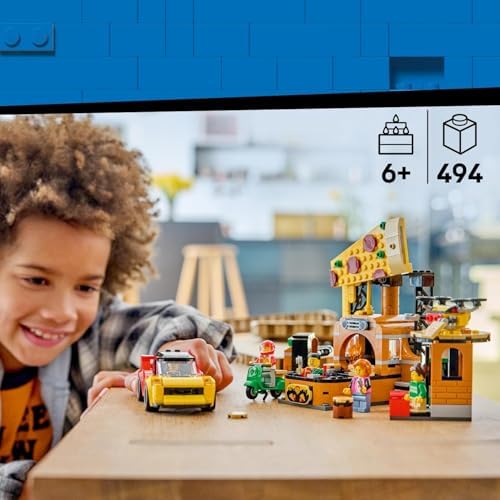 LEGO City Experiência de Entrega de Pizza com Veículos - inclui Carrinho de Brinquedo, Scooter, Drone, Máquina de Arcade e 5 Minifiguras - Ideia de Presente de Aniversário para Meninos a partir de 6 Anos - 60496