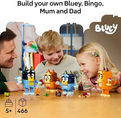 LEGO Bluey - Família Bluey Construída com Peças - Brinquedo Educativo com 4 Figuras com Expressões Mutáveis e Acessórios - Conjunto Montessori - Presente de Aniversário para Meninas e Meninos a partir de 5 Anos - 11217