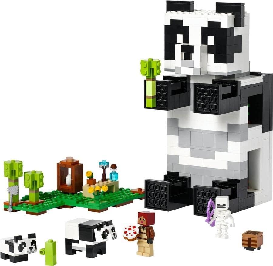 LEGO Conjunto Minecraft The Panda Haven, casa de brinquedos móvel com figuras de animais de pandas bebês, brinquedos para crianças, meninos e meninas de mais de 8 anos