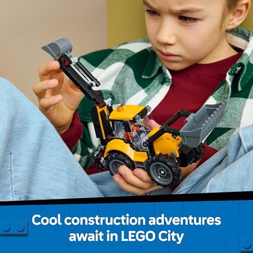 LEGO City Retroescavadeira Amarela - Brinquedo de Veículo de Construção - Trator com 2 Minifiguras, Caçamba Frontal e Retroescavadeira Funcionais - Ideia de Presente de Aniversário para Meninos a partir de 7 Anos - 60480