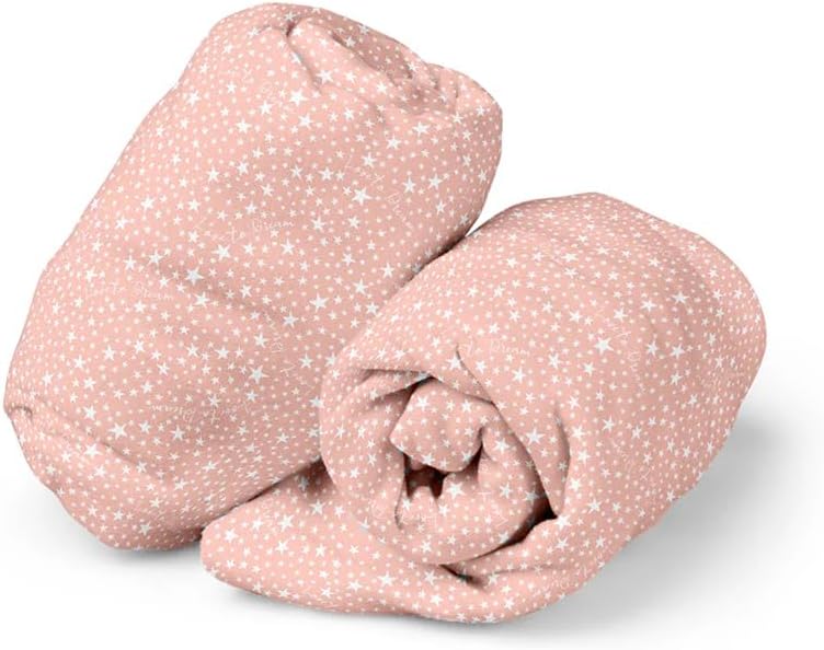 Love To Dream Jogo de Lençóis de Berço com Elástico - Stardust, Rosa Claro | 100% Algodão Jersey Macio, Lençóis Respiráveis para Colchões Ovais, Rosa Claro, Saco de Armazenamento Reutilizável