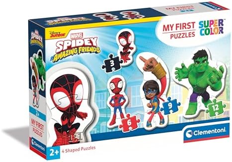 Clementoni 20836 Marvel Homem-Aranha e Seus Incríveis Amigos Quebra-cabeça de 3, 6, 9 e 12 peças - Supercolorido para crianças de 2 a 4 anos, desenho animado, formato especial, presente para meninos, quebra-cabeça infantil