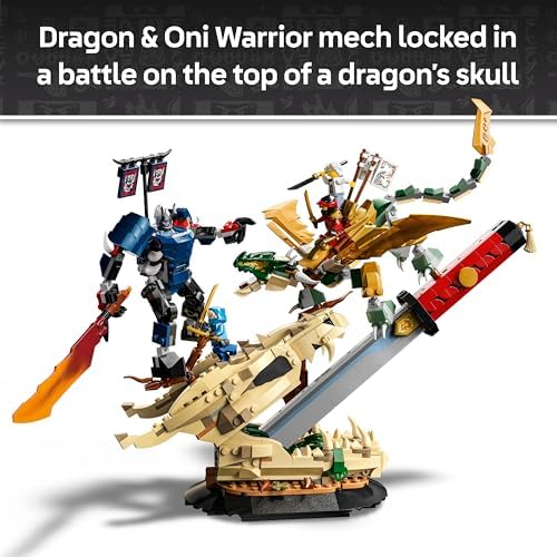 LEGO NINJAGO Batalha na Lâmina do Dragão - Brinquedo Ninja com Dragão, Figura de Ação Mecânica e 4 Minifiguras com Katanas - Decoração para Quarto Infantil - Presente para Meninos e Fãs a partir de 9 Anos - 71871