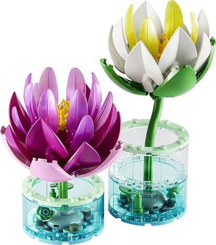 LEGO Botanicals Lírios d'água - Conjunto de flores artificiais com 2 plantas em vasos transparentes - Decoração DIY para quarto infantil - Presente para meninas a partir de 9 anos e amantes de flores adultos - 11511