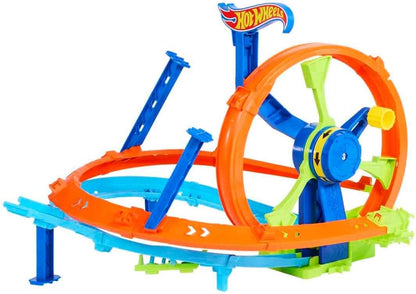 Hot Wheels Conjunto de Pista de Carrinhos, com Lançamento e Loop, Veículo Die-Cast em Escala 1:64, Área de Impacto na Pista em Formato de 8 com Impulsor Loop-Kicker, JBX65