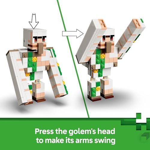 LEGO Minecraft Ataque no Deserto do Cavaleiro Galinha - Brinquedo com 6 figuras, incluindo Golem de Ferro e Lobo Bebê - Decoração para Quarto Infantil - Presente Gamer para Meninos, Meninas e Fãs a partir de 9 Anos - 21592