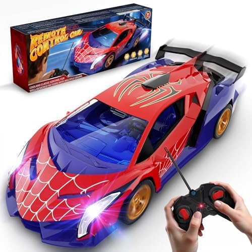 Carro-aranha de controle remoto 1:18 com luzes piscantes, carros de drift RC de 2,4 GHz, brinquedos de aranha, presente de aniversário para meninos de 3 a 10 anos.
