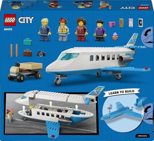 LEGO City Avião de Passageiros - Kit de Modelo de Avião com 4 Minifiguras e Acessórios de Viagem - Conjunto Educativo - Ideia de Presente de Aniversário para Meninos a partir de 4 Anos - 60492