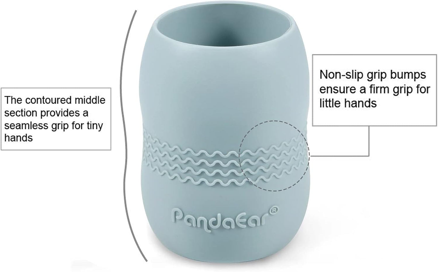 PandaEar Conjunto de 2 Copos de Silicone para Bebês a partir de 6 Meses | Copo Giratório 360° Antivazamento para Crianças Pequenas | Copo Aberto para Desmame com Fluxo Livre (Azul/Branco)