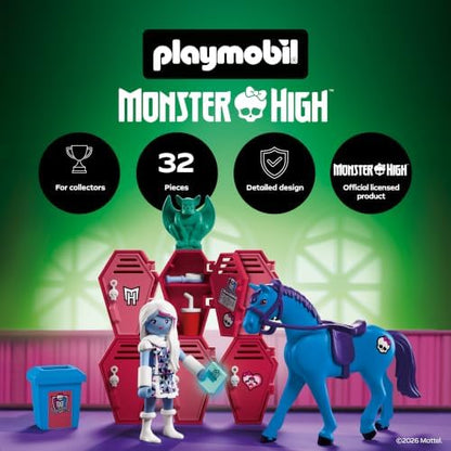 Playmobil | Monster High™ | Monster High: Abbey e os Armários | Cenário de corredor da escola com Abbey Bominable, Nightmare, livro que brilha no escuro e armários | Para fãs a partir de 5 anos | 72146