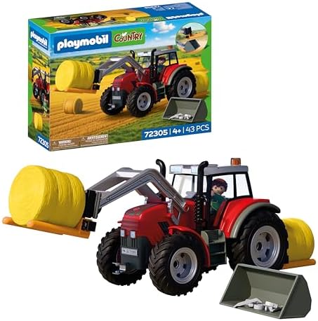 Playmobil | Country | Trator Grande com Fardos de Feno | Trator Potente com Carregadora Frontal, Fardos Redondos e Conjunto de Ferramentas | Para Crianças a partir de 4 Anos | 72305