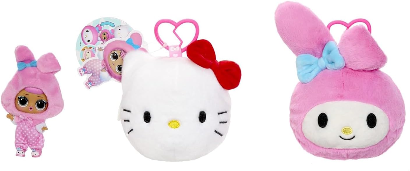L.O.L. Surprise! Ama Hello Kitty Pelúcia Reversível Surpresa - Personagens de Pelúcia da Sanrio com L.O.L. Tot Combinando, 5 Surpresas e Chaveiro Portátil, Para Crianças a partir de 4 Anos, Branca