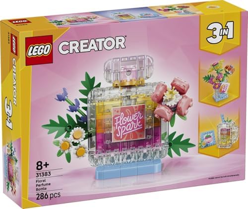 LEGO Creator 3 em 1 Frasco de Perfume com Decoração Floral - Kit de Modelo que se Transforma em Vaso de Flores ou Copo de Smoothie - Decoração DIY para Quarto Infantil - Presente de Aniversário para Meninas e Meninos a partir de 8 Anos - 31383