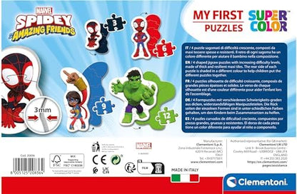 Clementoni 20836 Marvel Homem-Aranha e Seus Incríveis Amigos Quebra-cabeça de 3, 6, 9 e 12 peças - Supercolorido para crianças de 2 a 4 anos, desenho animado, formato especial, presente para meninos, quebra-cabeça infantil