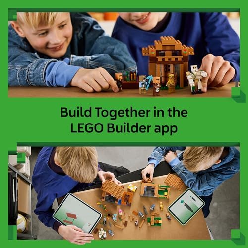 LEGO Minecraft Evoker Ataque à Vila - Modelo de Casa com Jardim, 11 Figuras incluindo Pedreiro e Golem de Ferro - Decoração para Quarto Infantil - Presente para Gamers a partir de 9 Anos - 21596