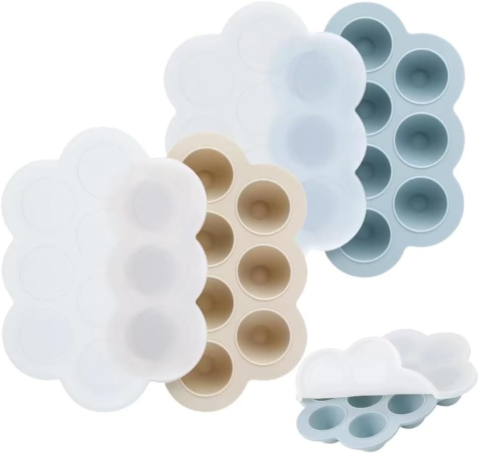 PandaEar Conjunto de 2 Bandejas de Silicone para Congelador de Comida de Bebê com Tampas, Bandeja para Congelamento de Comida de Bebê para Introdução Alimentar,