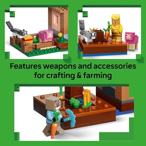 LEGO Minecraft Evoker Ataque à Vila - Modelo de Casa com Jardim, 11 Figuras incluindo Pedreiro e Golem de Ferro - Decoração para Quarto Infantil - Presente para Gamers a partir de 9 Anos - 21596