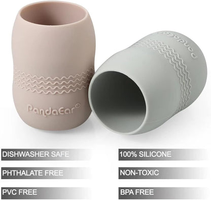 PandaEar (Pacote com 2 Copos de Treinamento para Bebês e Crianças Pequenas, Copo de Água Antivazamento, 100% Silicone, Copo de Treinamento para Beber para Bebês e Crianças Pequenas (Rosa/Cinza)