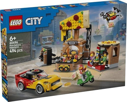 LEGO City Experiência de Entrega de Pizza com Veículos - inclui Carrinho de Brinquedo, Scooter, Drone, Máquina de Arcade e 5 Minifiguras - Ideia de Presente de Aniversário para Meninos a partir de 6 Anos - 60496