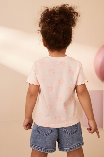 |Girl| Camiseta Vieira de Manga Curta - Flor Rosa Fluro (3 meses - 7 anos)