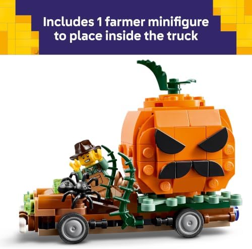 Brinquedo LEGO Caminhonete com Abóbora de Halloween – Kit de Artesanato com Abóbora e Minifigura de Fazendeiro – Decoração para Quarto Infantil – Presente para Meninos e Meninas a partir de 8 Anos – 40822