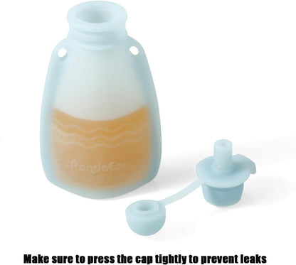 PandaEar 3 Pack Reusable Silicone Baby Food Pouches, Reusable Squeeze Pouches for Toddler Kids with 3 Silicone Puree Feeder Spoon, Silicone Refillable Baby Food Storage (Light Tan/Walnut/Grey)