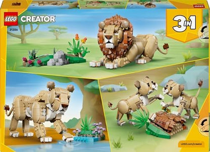 LEGO Creator 3 em 1 Animais Selvagens: Leão Majestoso de Brinquedo - Figura de Animal que se Transforma em uma Leoa ou 2 Filhotes - Decoração DIY para Quarto Infantil - Presente de Aniversário para Meninas e Meninos a partir de 9 Anos - 31386