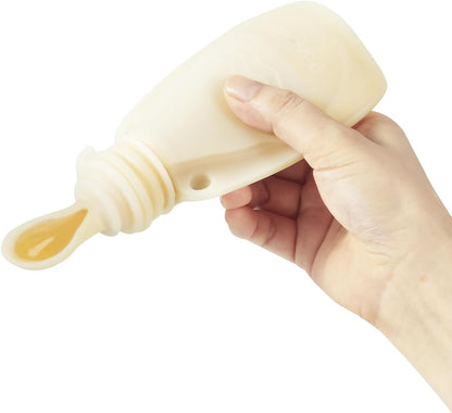 PandaEar Conjunto de 3 saquinhos de silicone reutilizáveis para papinha da, com 3 colheres dosadoras de silicone para purê e armazenamento de alimentos para bebês (cinza claro e nogueira).